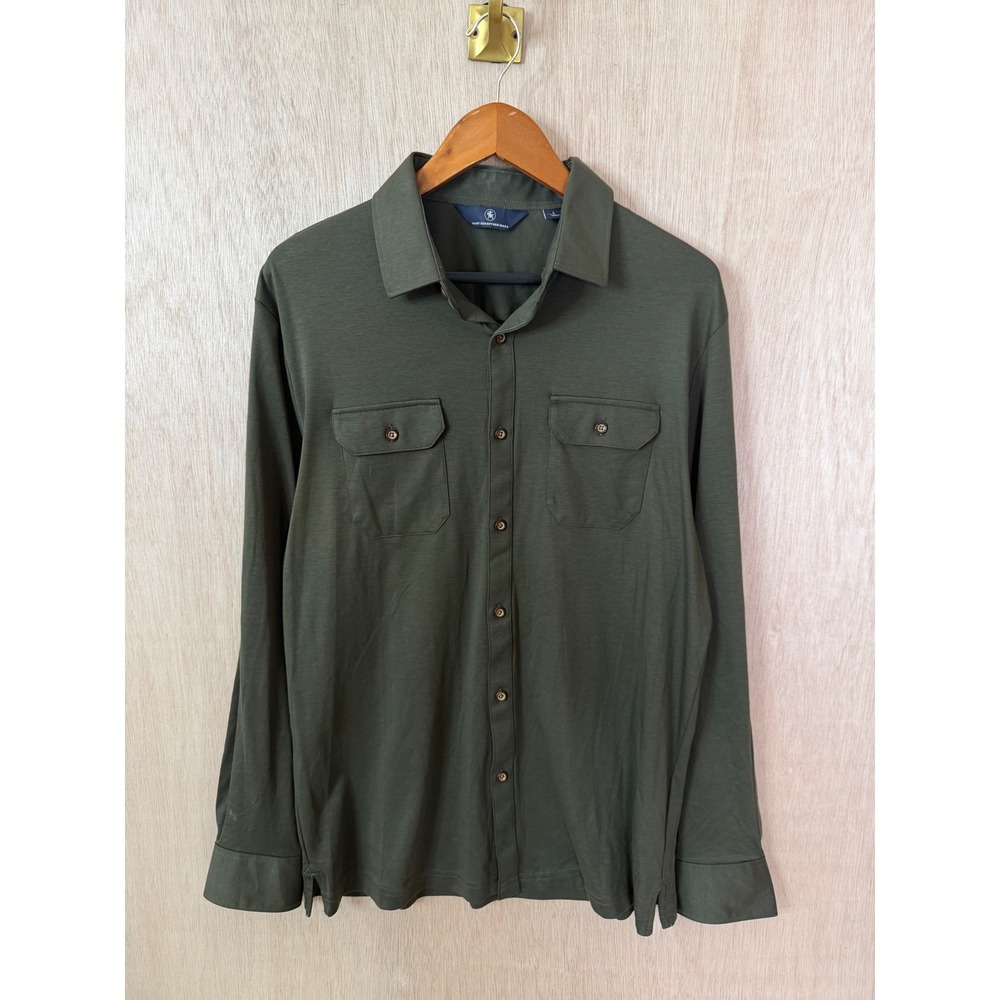 Hart Schaffner Marx Mens Large Olive Green 100% Cotton Long Sleeve Button Shirt